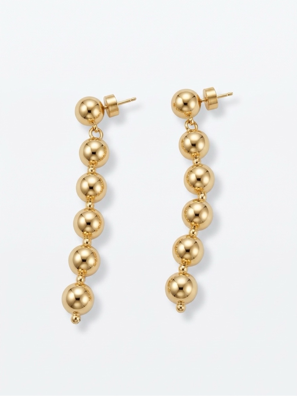 Boutique Gold Tone Uniform Linear Ball Drop Earrings - 3” High Shine Dangles